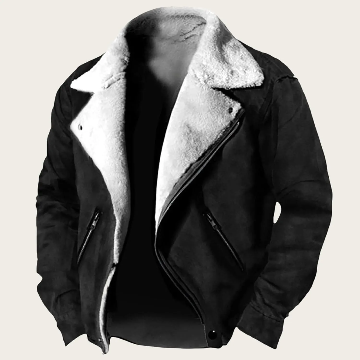 Winter Jackets for Men Sherpa Lined Fleece Casual Distressed Trucker Coats Classic Lapel Motorcycle Bomber Jacket
