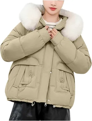 Winter Puffer down Jacket for Women Oversized Warm Outdoor Coat Ladies Hooded Padded down Jacket with Removable Hooded