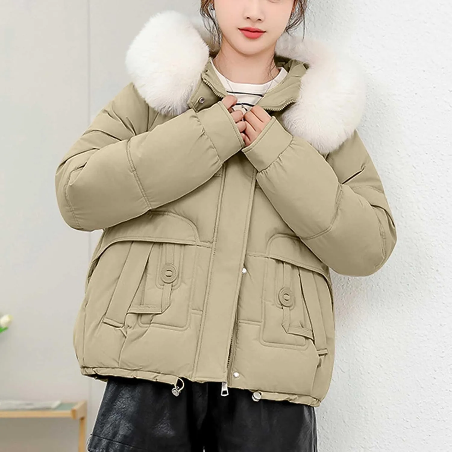 Winter Puffer down Jacket for Women Oversized Warm Outdoor Coat Ladies Hooded Padded down Jacket with Removable Hooded
