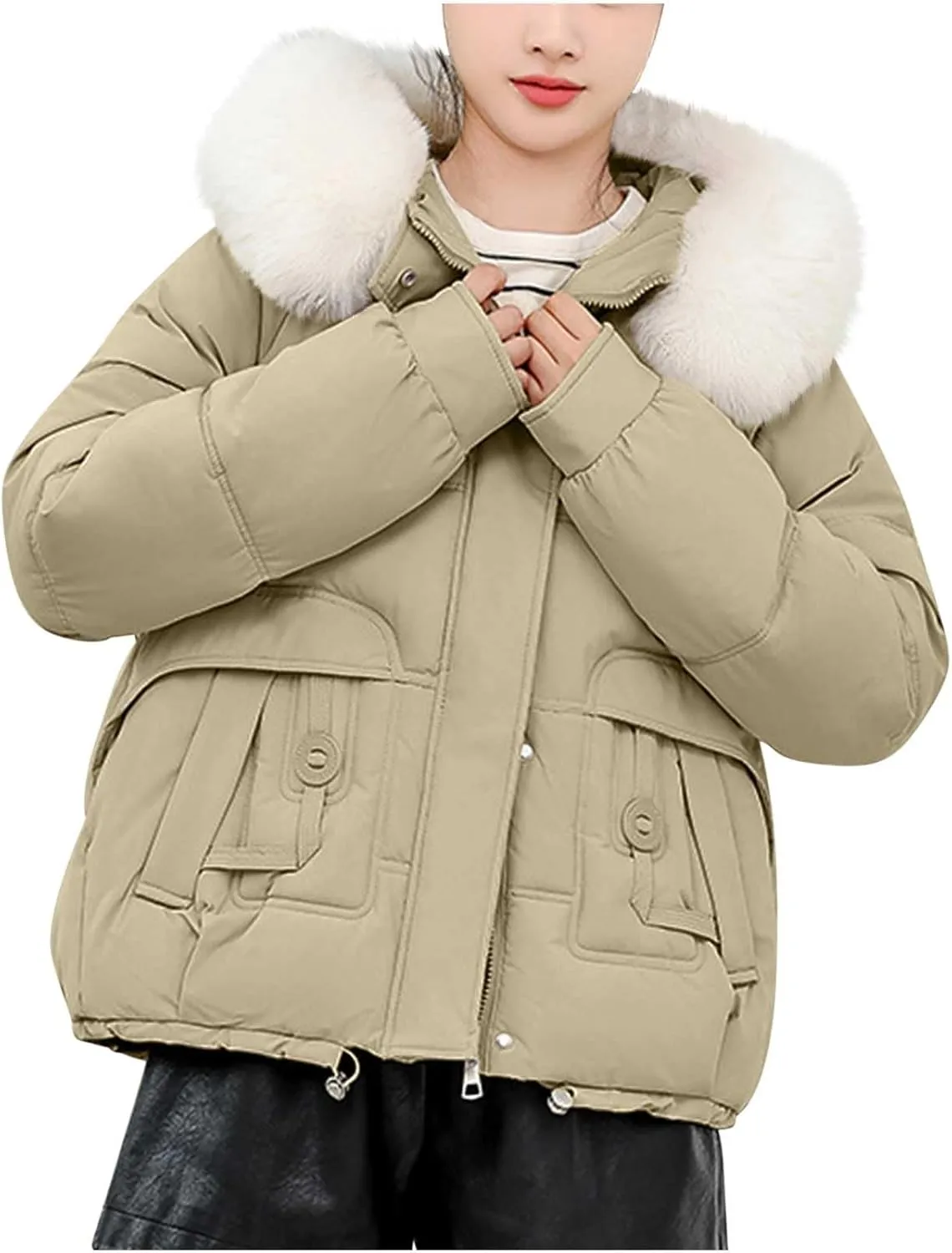 Winter Puffer down Jacket for Women Oversized Warm Outdoor Coat Ladies Hooded Padded down Jacket with Removable Hooded