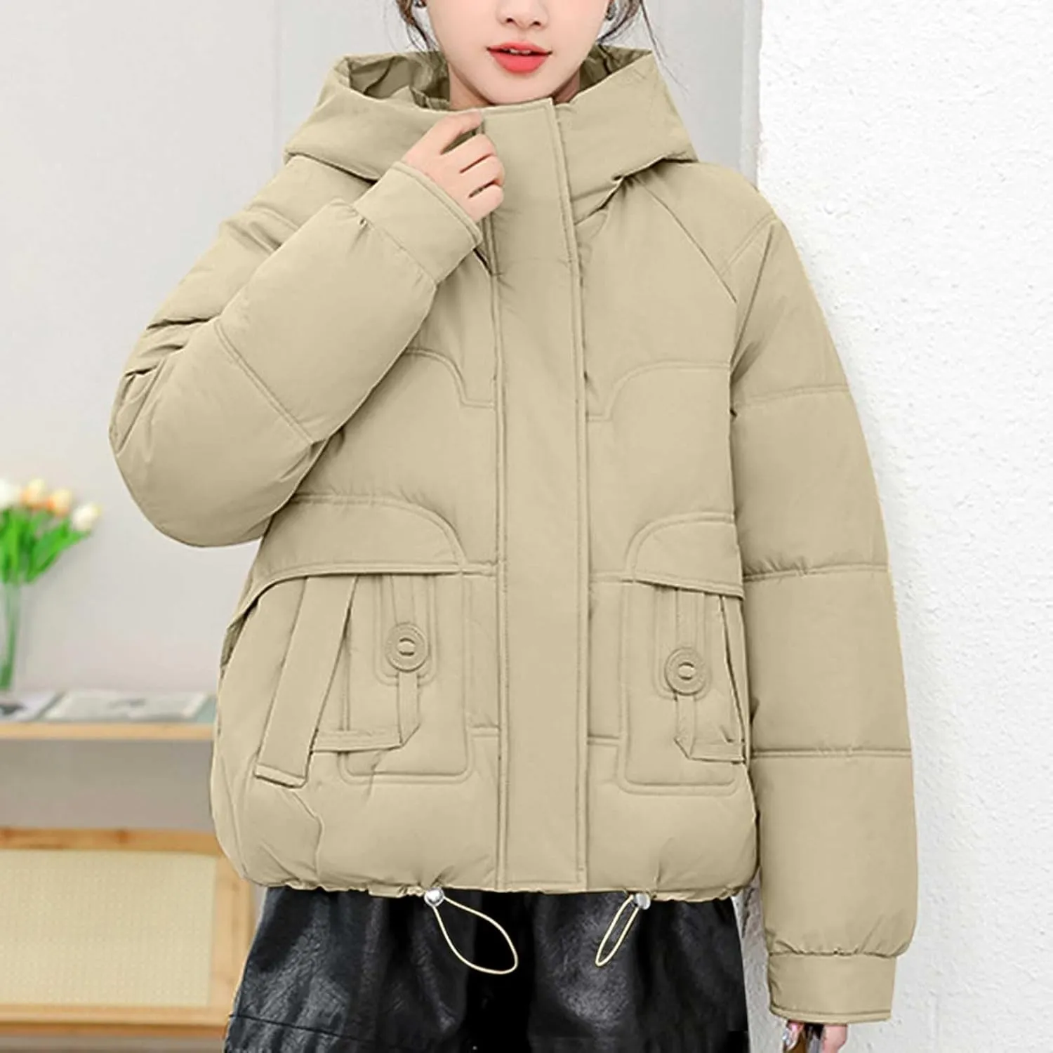 Winter Puffer down Jacket for Women Oversized Warm Outdoor Coat Ladies Hooded Padded down Jacket with Removable Hooded
