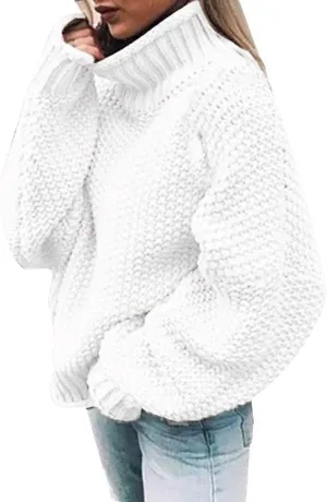 Women 2023 Fall Turtle Neck Sweater Solid Long Sleeve Knit Pullover Oversize Casual Loose Sweater Chunky Jumper Tops