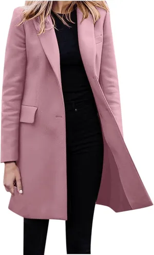 Women Coats,Elegant Notched Collar Double Breasted Wool Blend Over Coat Double-Breasted Lapel Jacket Outwear