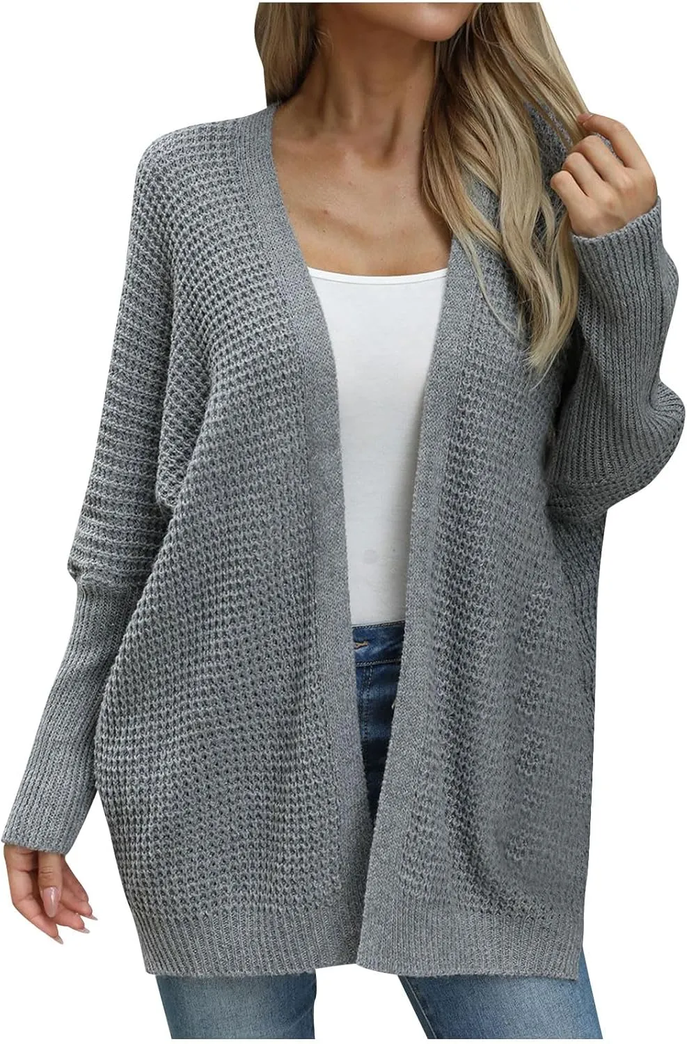Women Comfortable Open Front Cardigan V-Neck Casual Cable Knit Outwear Loose Trendy Sweaters