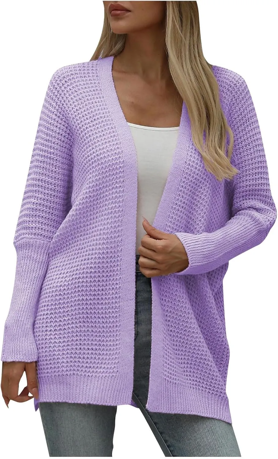 Women Comfortable Open Front Cardigan V-Neck Casual Cable Knit Outwear Loose Trendy Sweaters