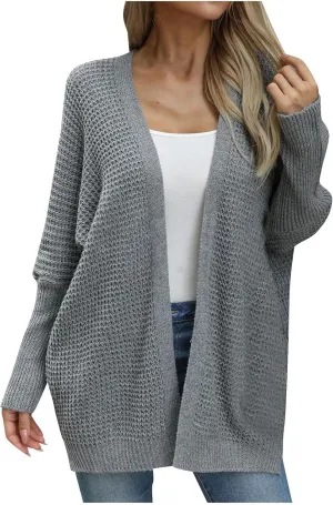 Women Comfortable Open Front Cardigan V-Neck Casual Cable Knit Outwear Loose Trendy Sweaters