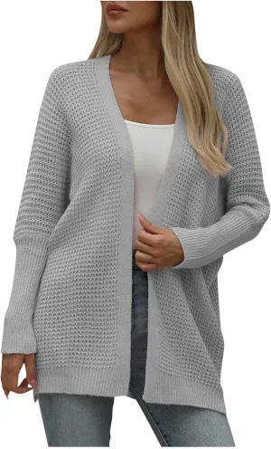 Women Comfortable Open Front Cardigan V-Neck Casual Cable Knit Outwear Loose Trendy Sweaters