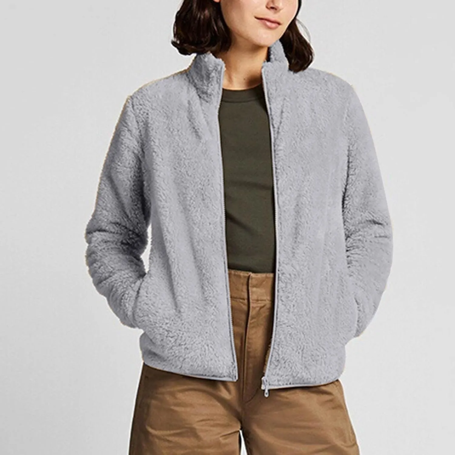 Women Fall and Winter Sweatshirts Full Zip Up Plush Casual Loose Shirts Long Sleeve Pullover Fleece Clothes