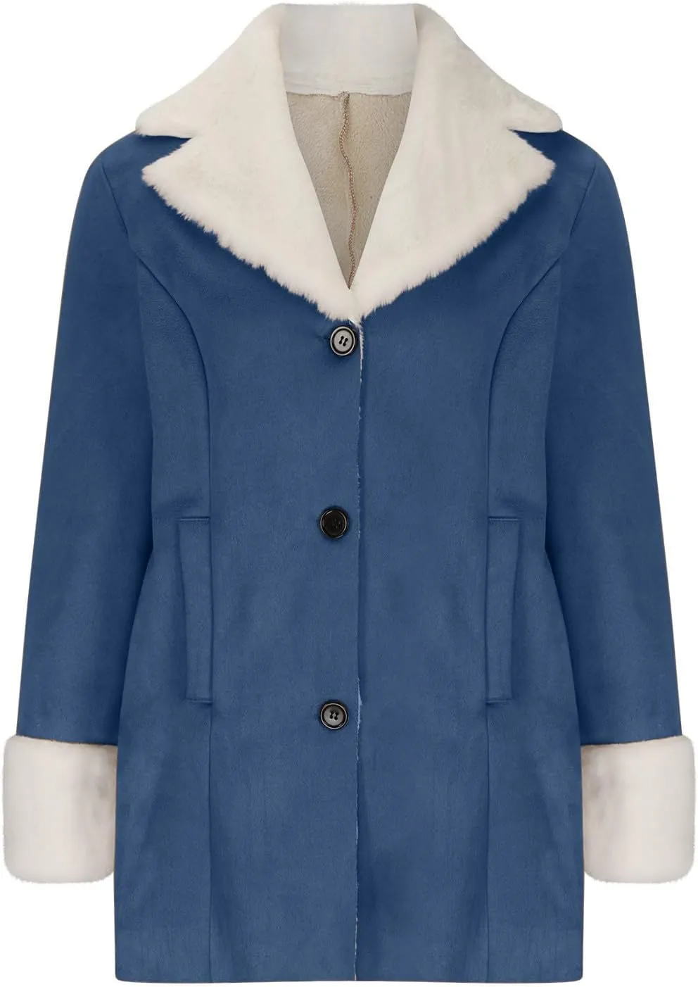 Women Fleece Suede Coat Fuzzy Lined Notched Lapel Long Sleeve Jacket 2024 Winter Trendy Button Outwear With Pockets