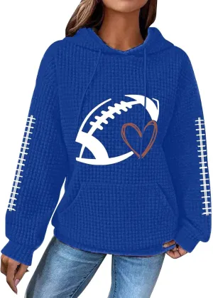 Women Football Season Hoodie Game Day Football Trendy Casual Waffle Sweatshirt Preppy Loose Pullover Tops with Pockets