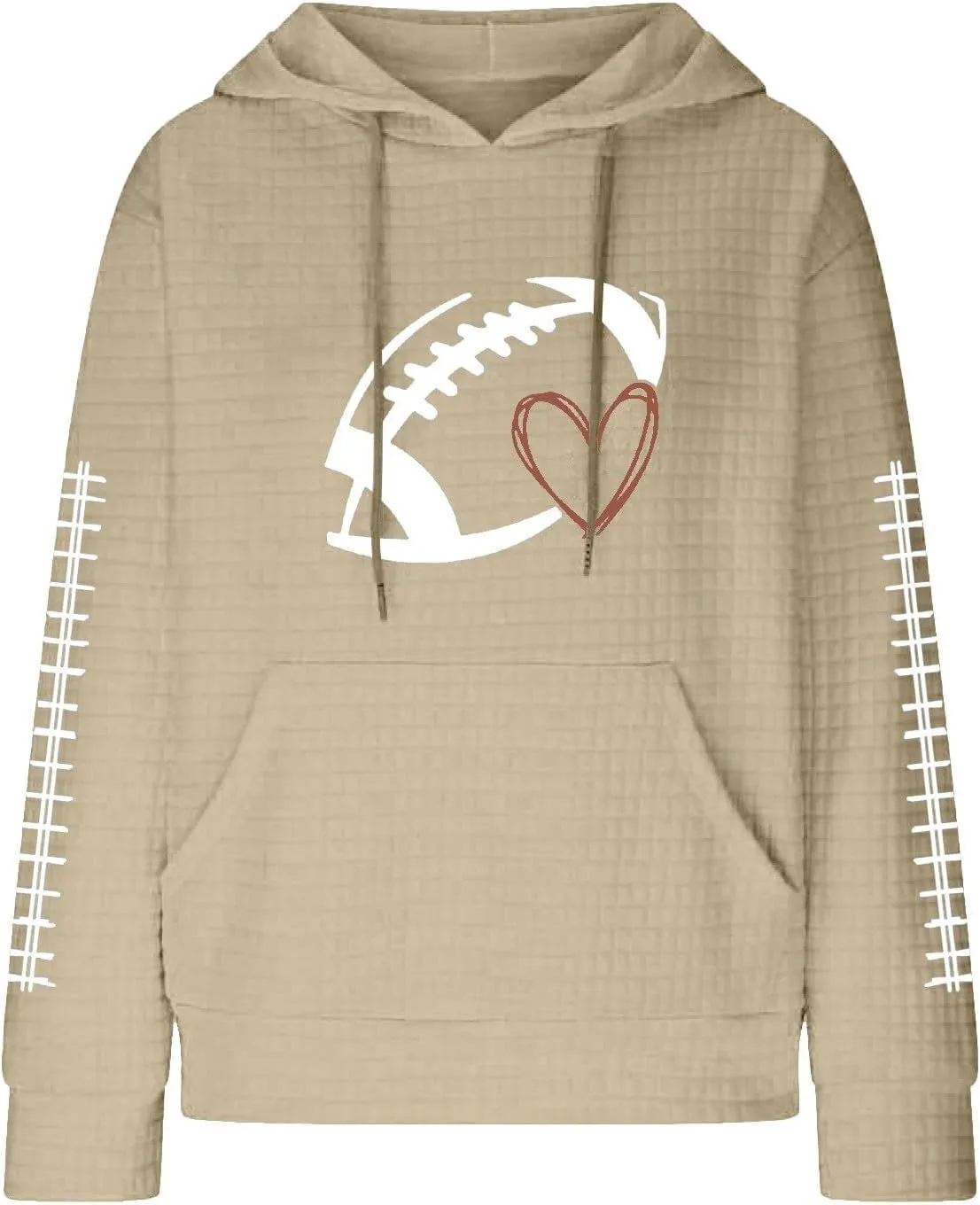 Women Football Season Hoodie Game Day Football Trendy Casual Waffle Sweatshirt Preppy Loose Pullover Tops with Pockets