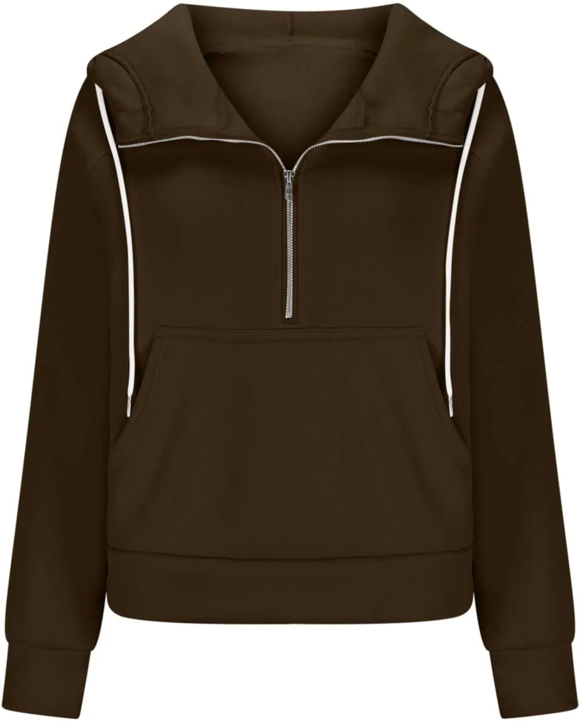 Women Half Zip Hoodies Drawstring Cropped Sweatshirts Oversized Pullover Tops with Pockets Fashion Preppy Clothes