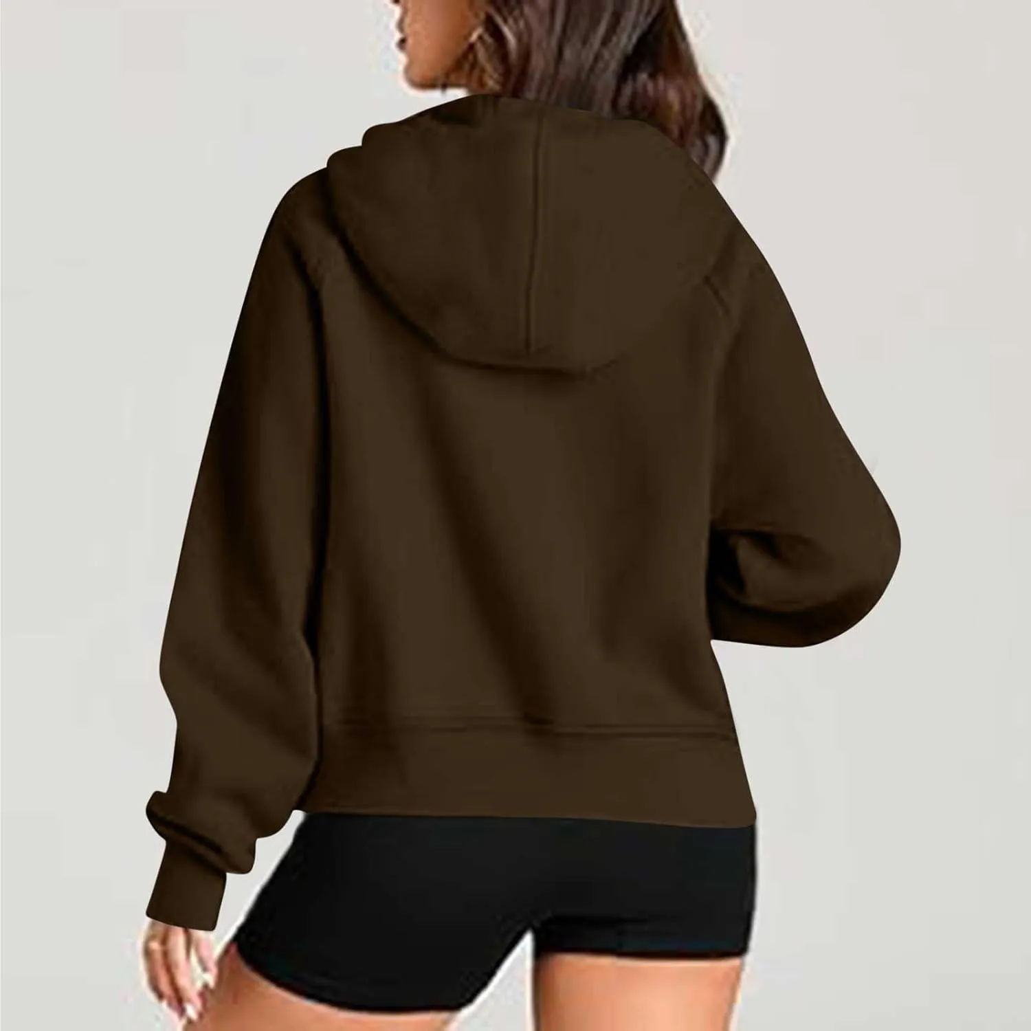 Women Half Zip Hoodies Drawstring Cropped Sweatshirts Oversized Pullover Tops with Pockets Fashion Preppy Clothes