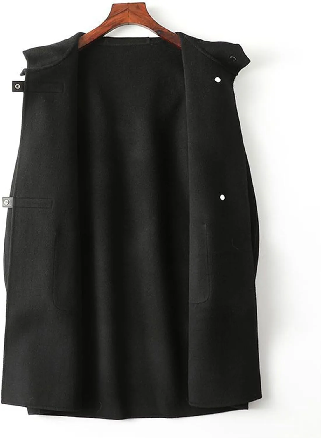 Women Lapel Hooded Pea Coat with Pockets Plus Size Mid Length Duster Coat Anoraks Solid Warm Wool Trench Coat Outwear