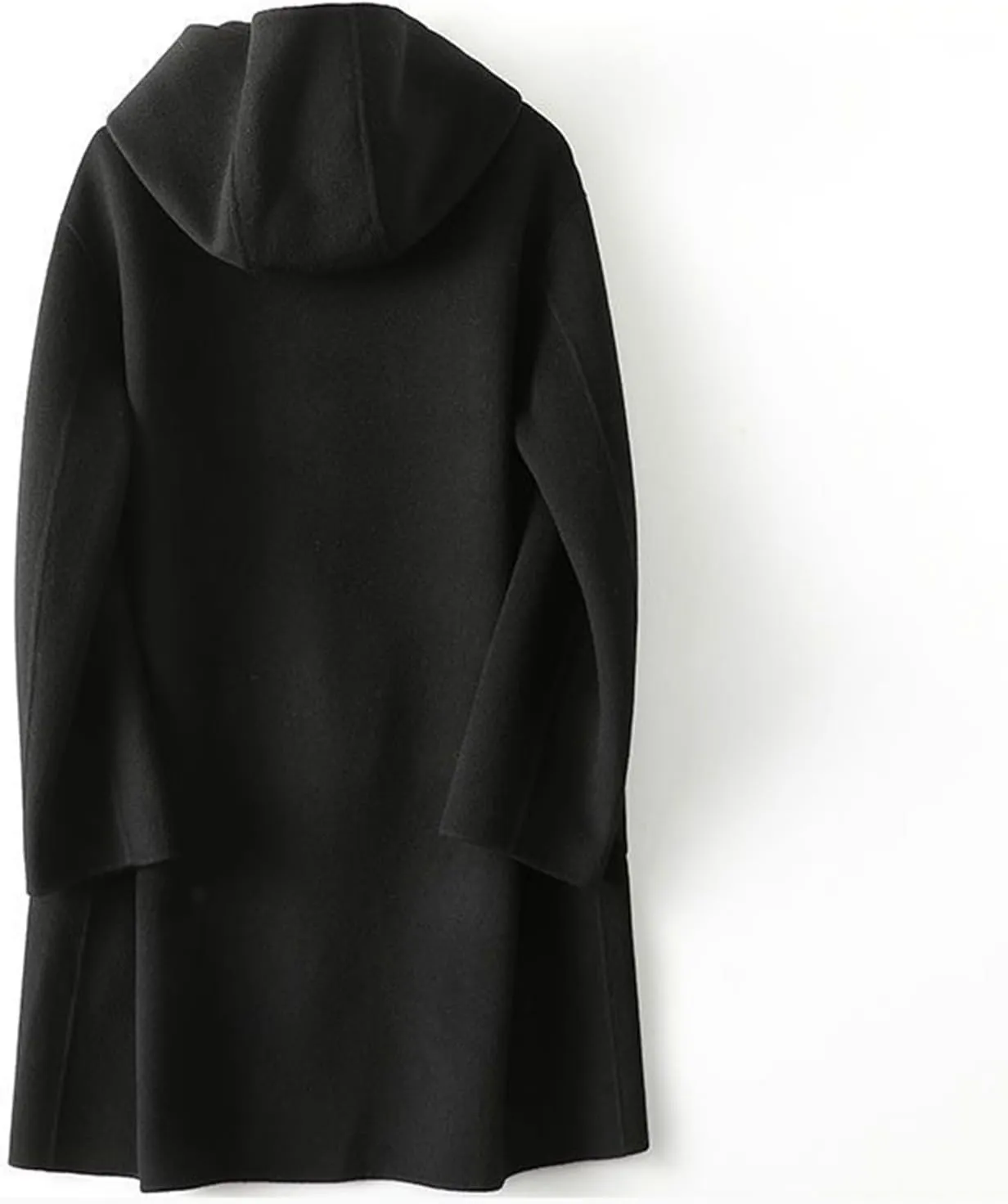 Women Lapel Hooded Pea Coat with Pockets Plus Size Mid Length Duster Coat Anoraks Solid Warm Wool Trench Coat Outwear