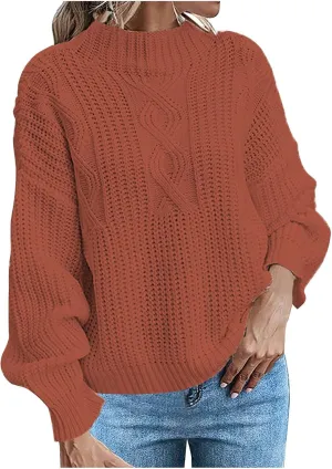 Women Long Sleeve Cable Knit Sweater Crewneck Loose Casual Pullovers Warm Lightweight Sweaters