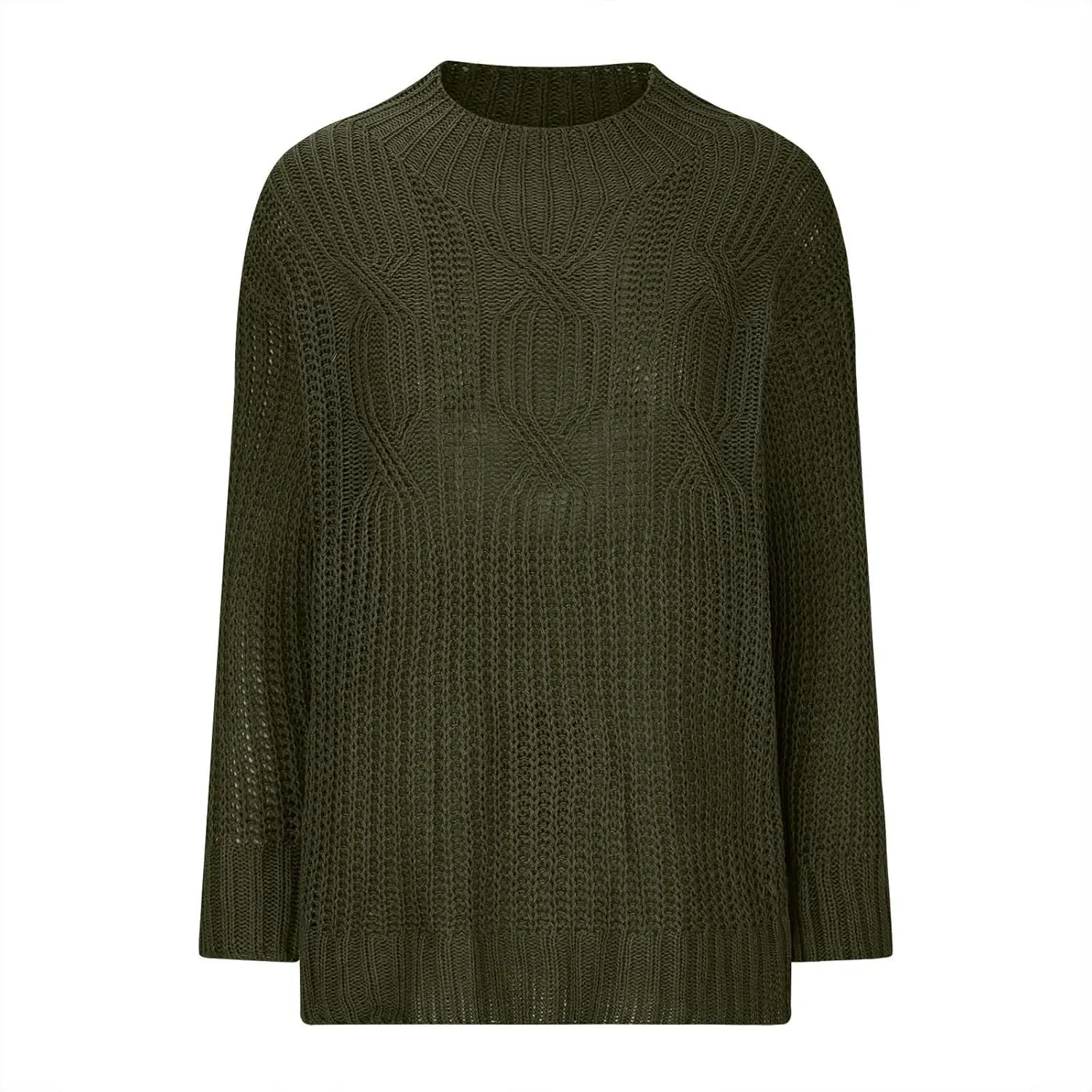 Women Long Sleeve Cable Knit Sweater Crewneck Loose Casual Pullovers Warm Lightweight Sweaters