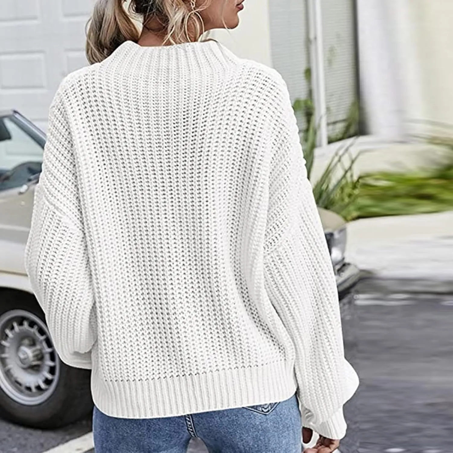 Women Long Sleeve Cable Knit Sweater Crewneck Loose Casual Pullovers Warm Lightweight Sweaters