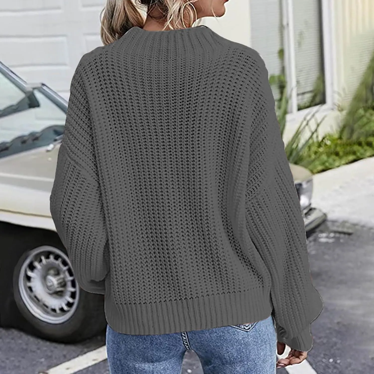 Women Long Sleeve Cable Knit Sweater Crewneck Loose Casual Pullovers Warm Lightweight Sweaters