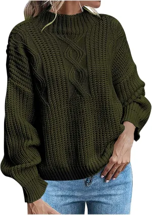 Women Long Sleeve Cable Knit Sweater Crewneck Loose Casual Pullovers Warm Lightweight Sweaters