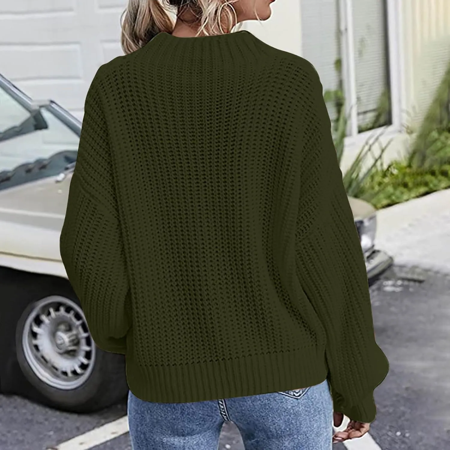 Women Long Sleeve Cable Knit Sweater Crewneck Loose Casual Pullovers Warm Lightweight Sweaters