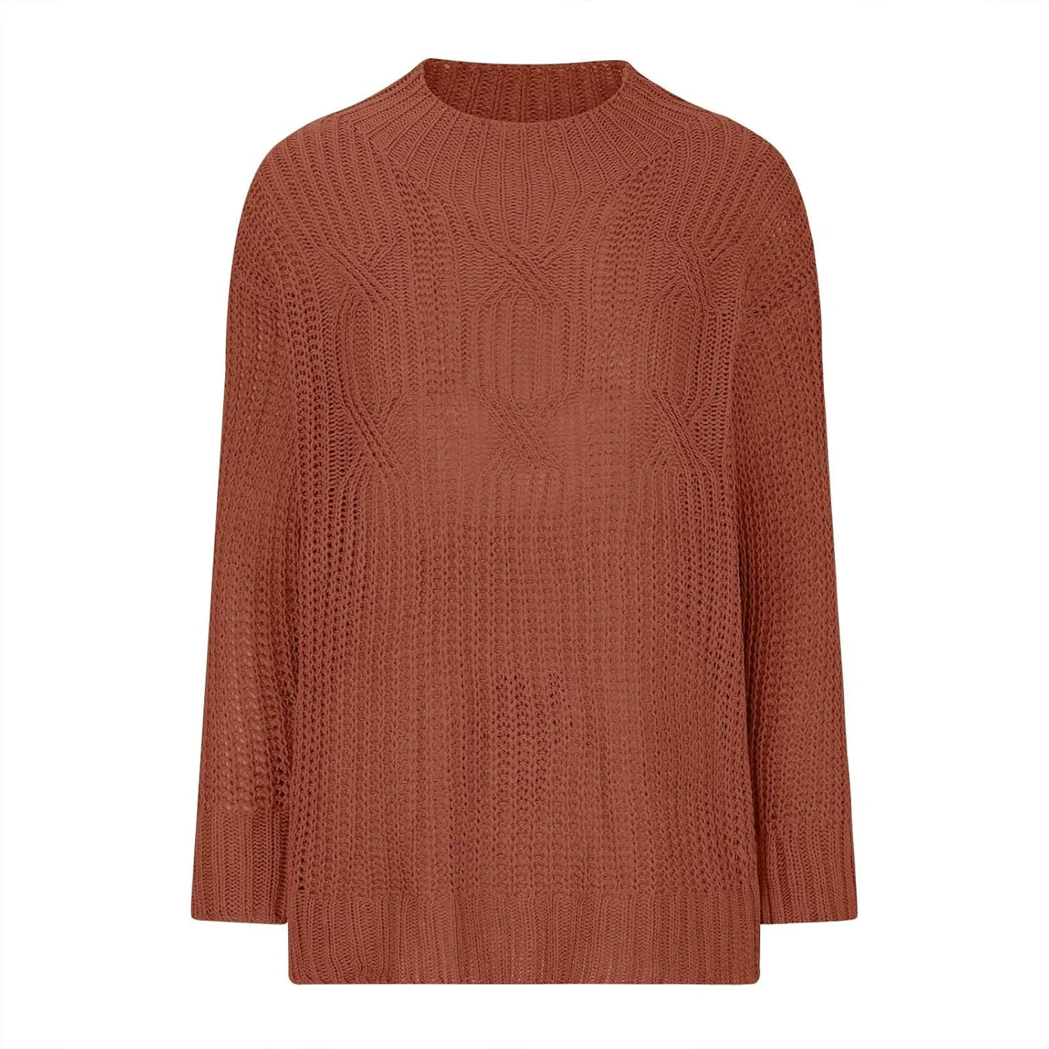 Women Long Sleeve Cable Knit Sweater Crewneck Loose Casual Pullovers Warm Lightweight Sweaters