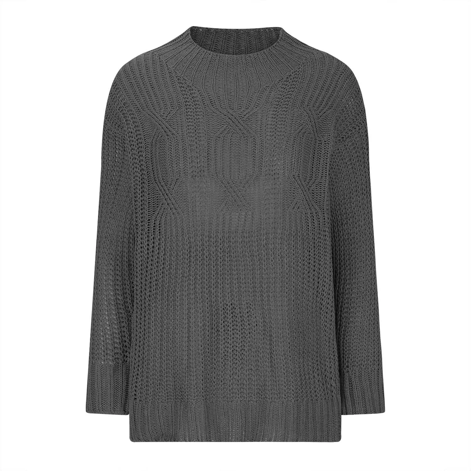 Women Long Sleeve Cable Knit Sweater Crewneck Loose Casual Pullovers Warm Lightweight Sweaters
