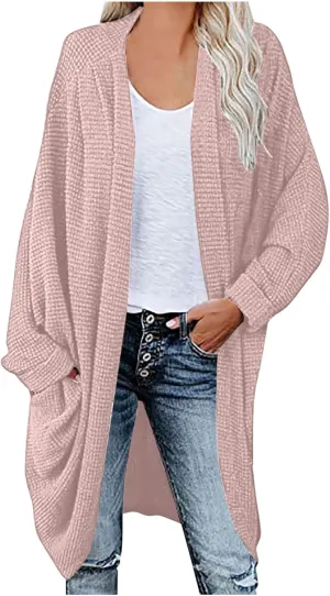 Women Long Sleeve Cardigan 2023 Open Front Solid Color Chunky Knit Sweaters Oversized Slouchy Dropped Outerwear Coat