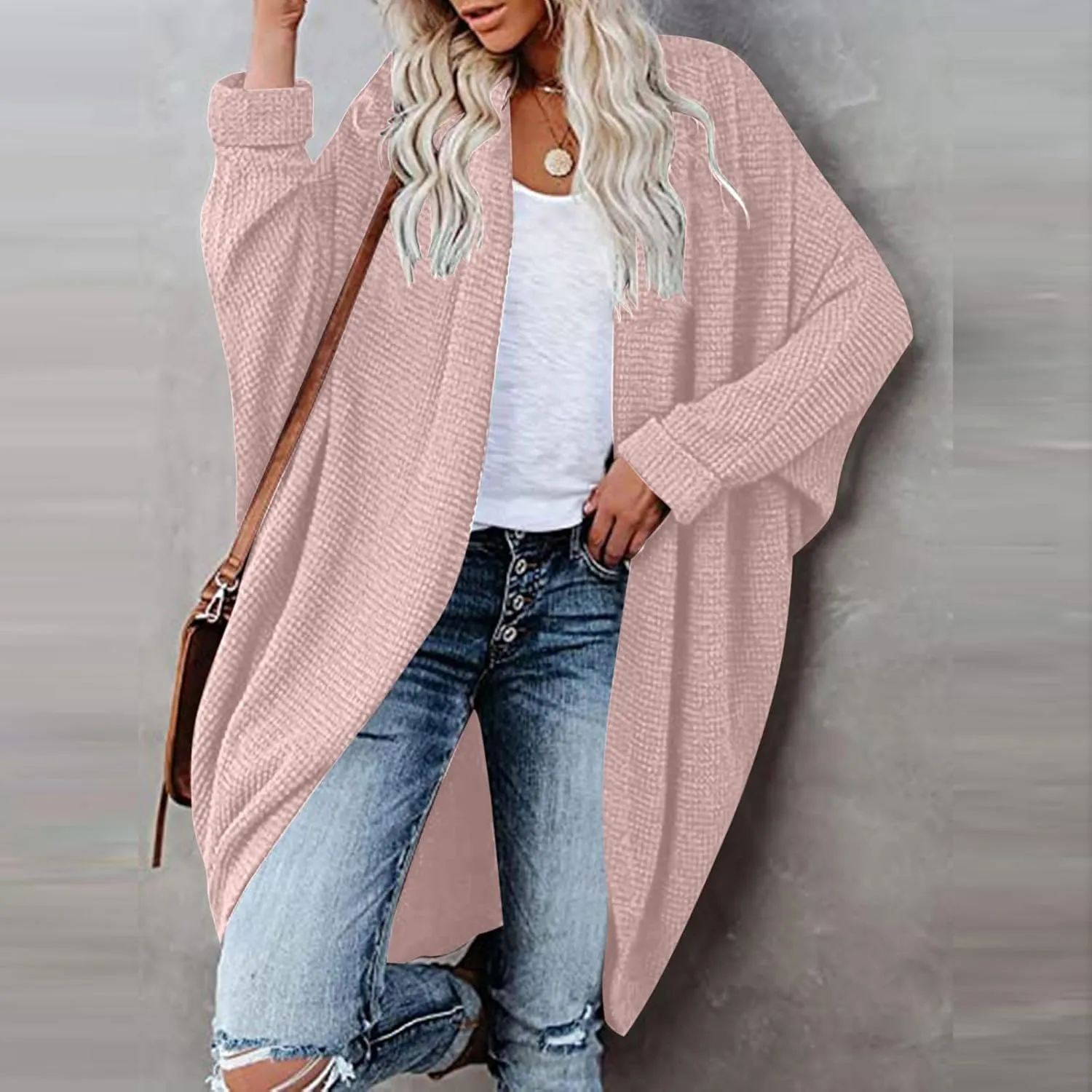 Women Long Sleeve Cardigan 2023 Open Front Solid Color Chunky Knit Sweaters Oversized Slouchy Dropped Outerwear Coat