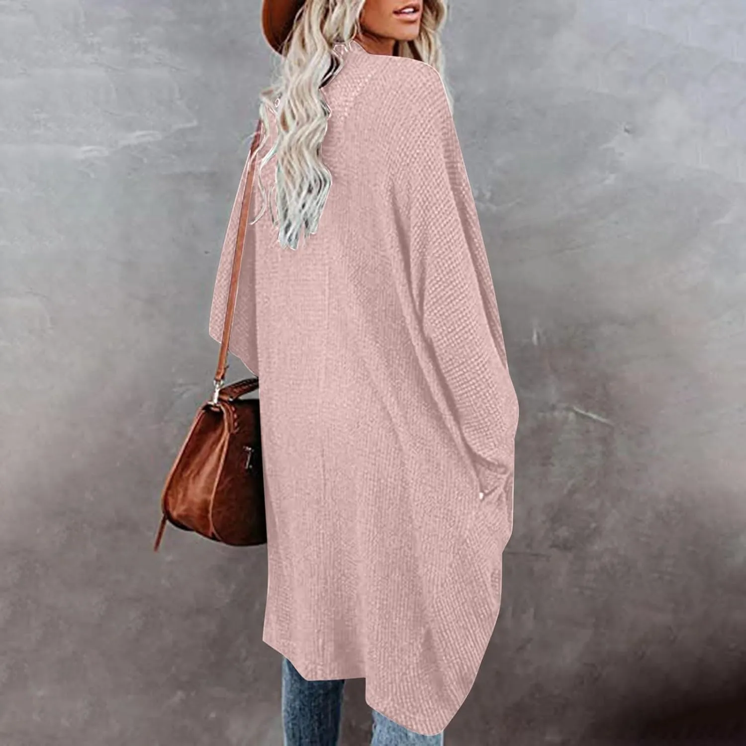 Women Long Sleeve Cardigan 2023 Open Front Solid Color Chunky Knit Sweaters Oversized Slouchy Dropped Outerwear Coat