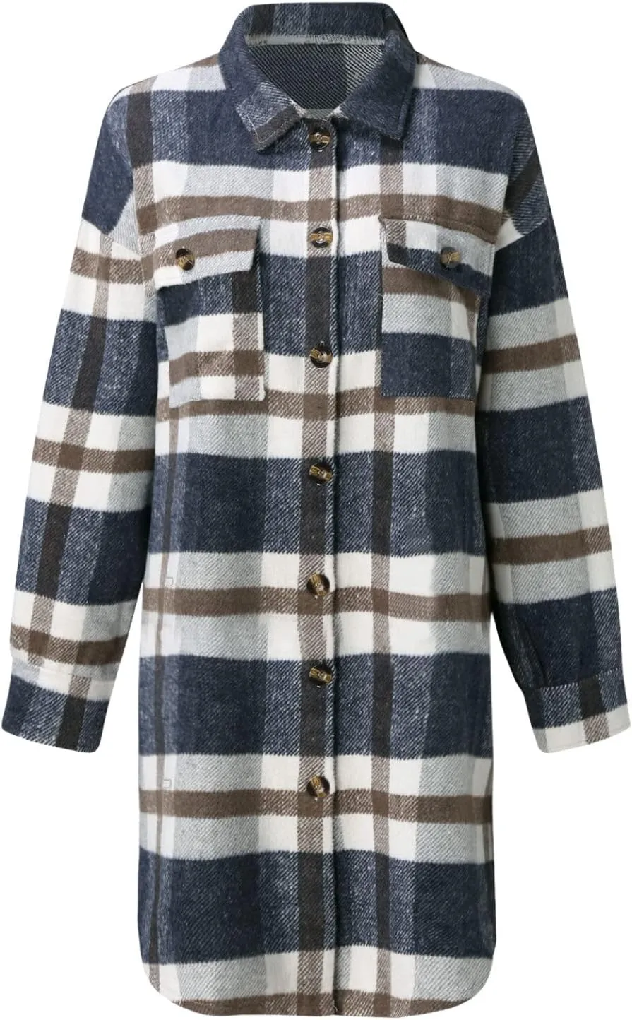 Women Long Sleeve Plaid Print Button Open Front Long Coat Cardigan Outerwear Leopard Kimono
