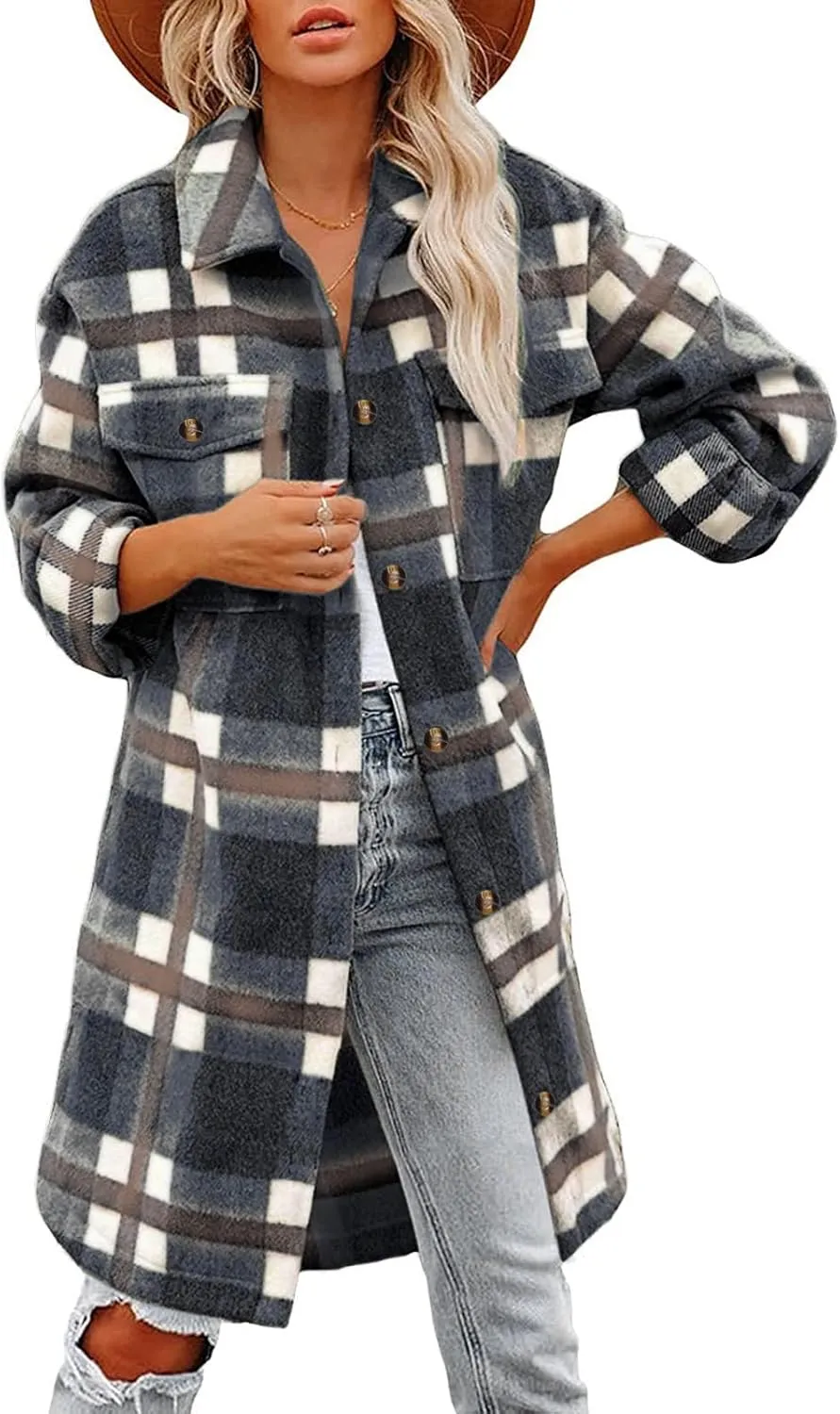 Women Long Sleeve Plaid Print Button Open Front Long Coat Cardigan Outerwear Leopard Kimono