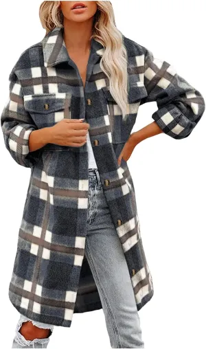 Women Long Sleeve Plaid Print Button Open Front Long Coat Cardigan Outerwear Leopard Kimono