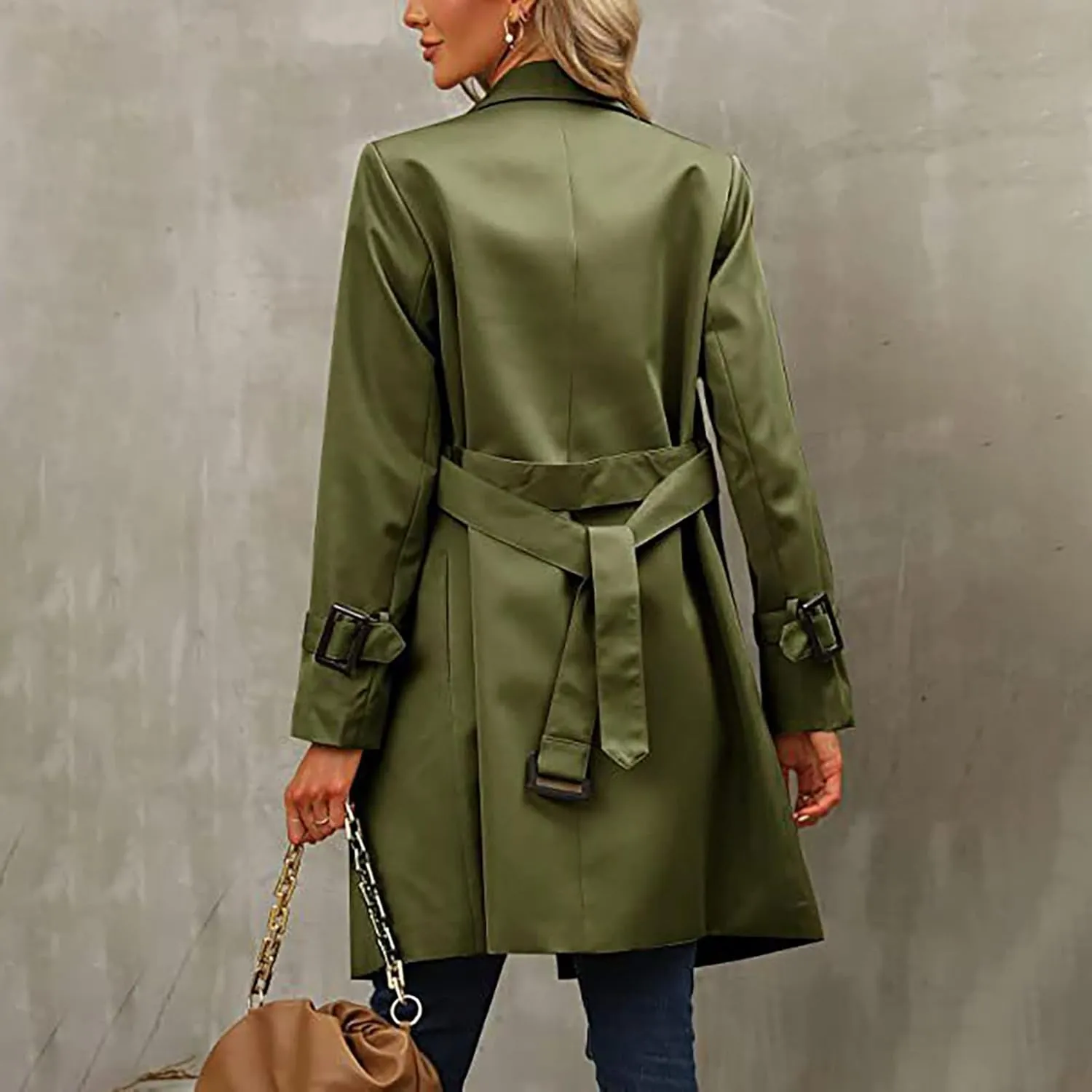 Women Long Trench Coat Double Breasted Windproof Fall Fashion 2023 Classic Lapel Slim Overcoat Casual Jacket With Belt