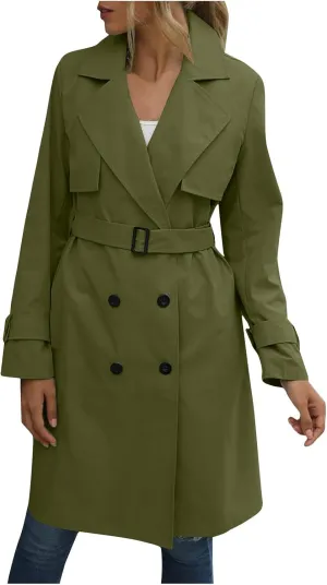 Women Long Trench Coat Double Breasted Windproof Fall Fashion 2023 Classic Lapel Slim Overcoat Casual Jacket With Belt