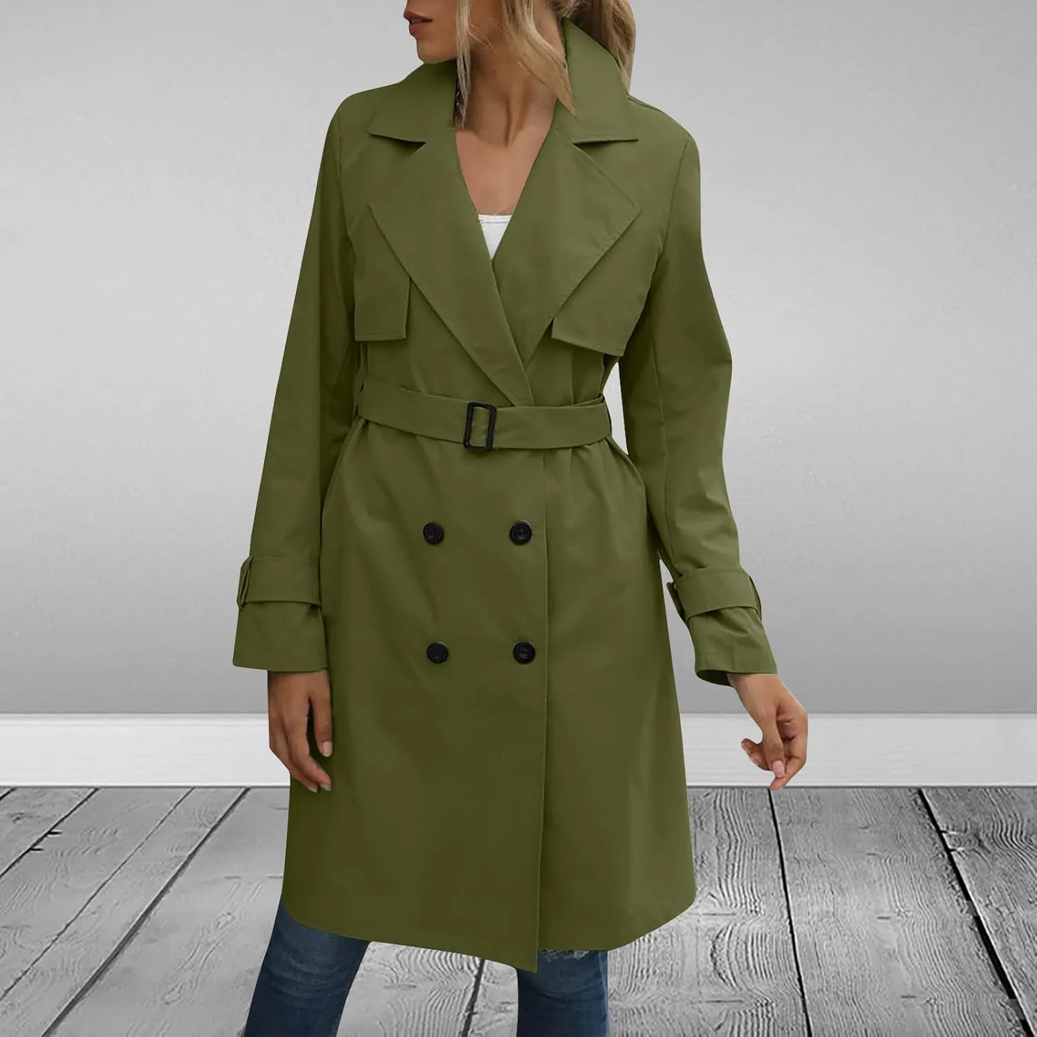 Women Long Trench Coat Double Breasted Windproof Fall Fashion 2023 Classic Lapel Slim Overcoat Casual Jacket With Belt