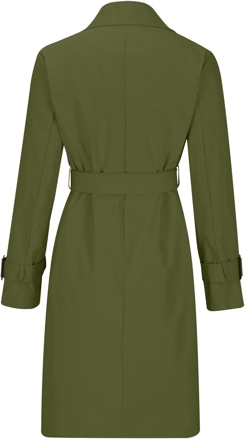 Women Long Trench Coat Double Breasted Windproof Fall Fashion 2023 Classic Lapel Slim Overcoat Casual Jacket With Belt