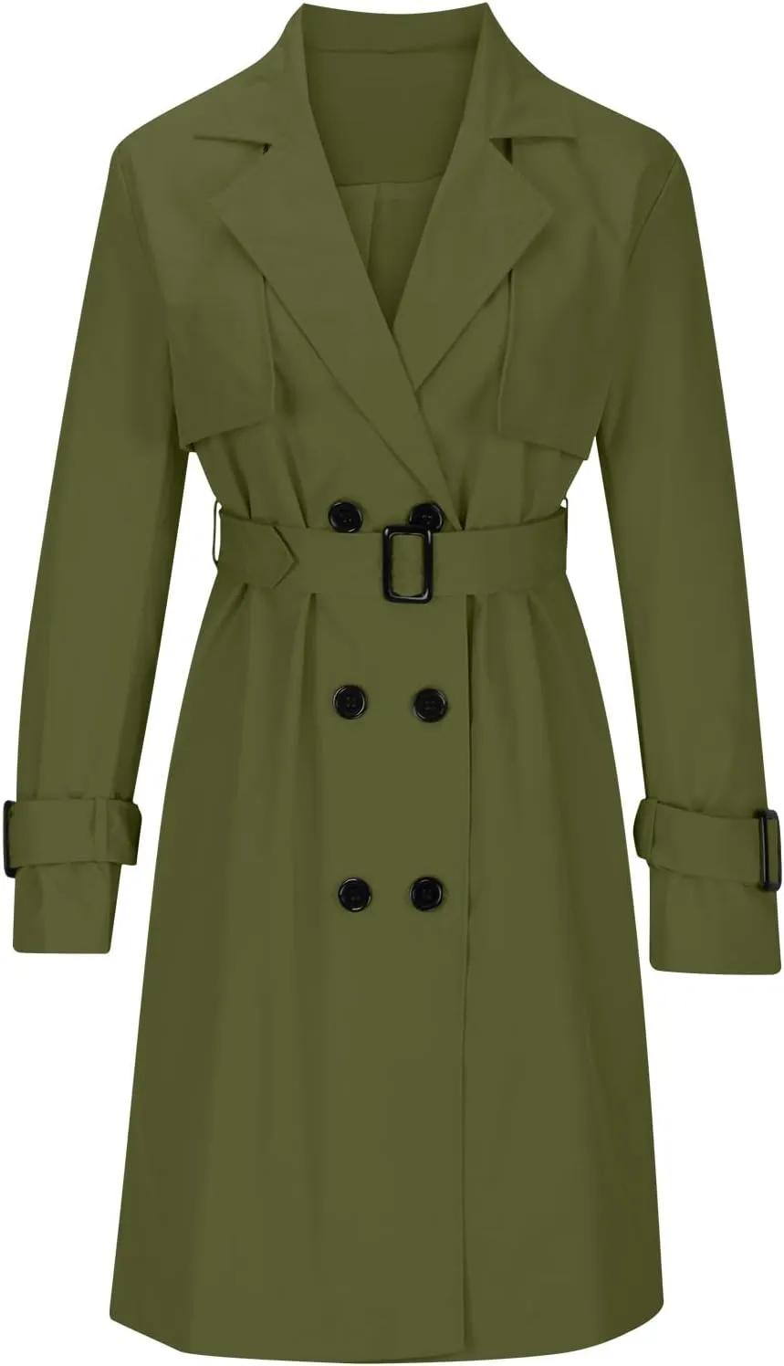 Women Long Trench Coat Double Breasted Windproof Fall Fashion 2023 Classic Lapel Slim Overcoat Casual Jacket With Belt