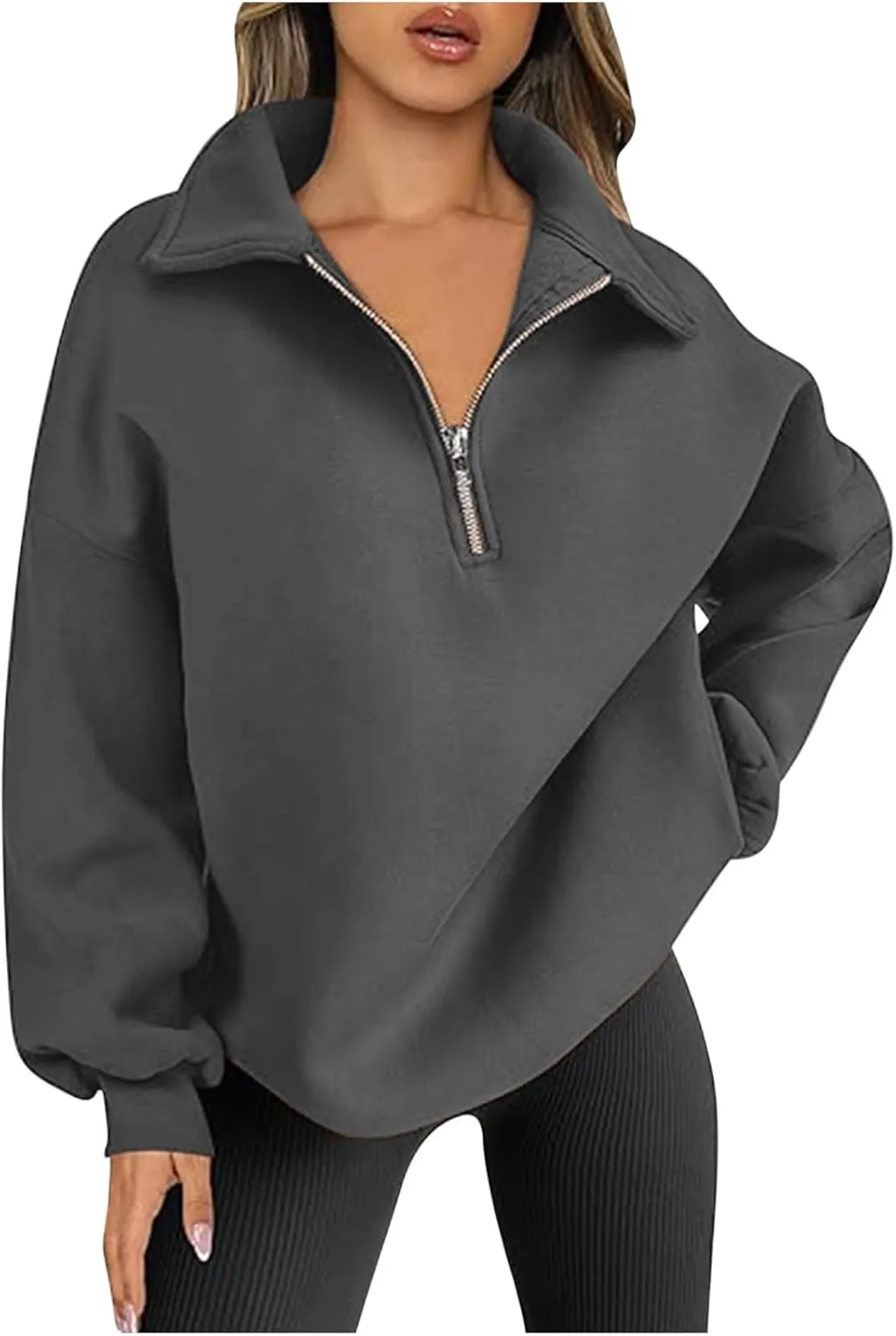 Women Oversized Hoodies Sweatshirt Half Zip Long Sleeve Fleece Pullover Top 2024 Fall Trendy Teen Girl Preppy Clothes