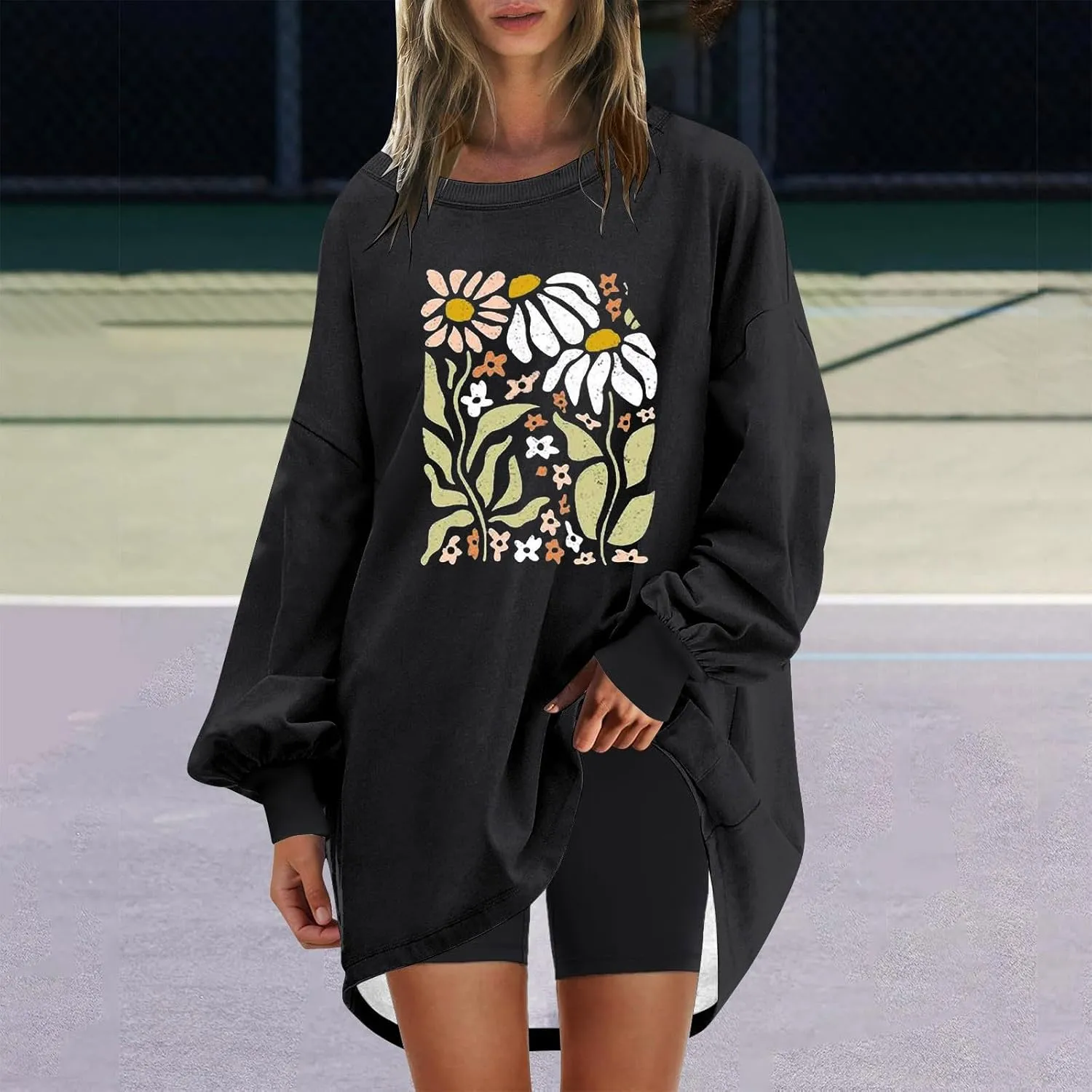 Women Oversized Striped Crewneck Sweatshirt Women's Large Round Neck Sports Oversize Lantern Sleeve Pullover