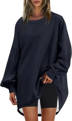 Women Oversized Striped Crewneck Sweatshirt Women's Large Round Neck Sports Oversize Lantern Sleeve Pullover