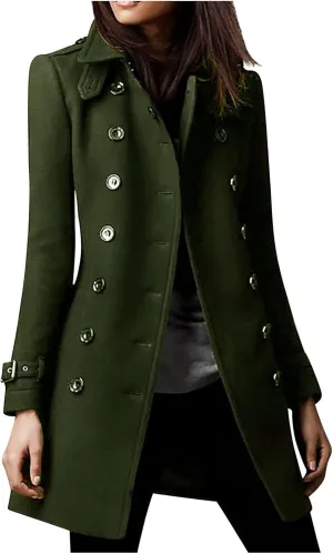 Women Trench Coat Winter Slim Outerwear Casual Classic Lapel Overcoats Elegant Double-Breasted Jackets