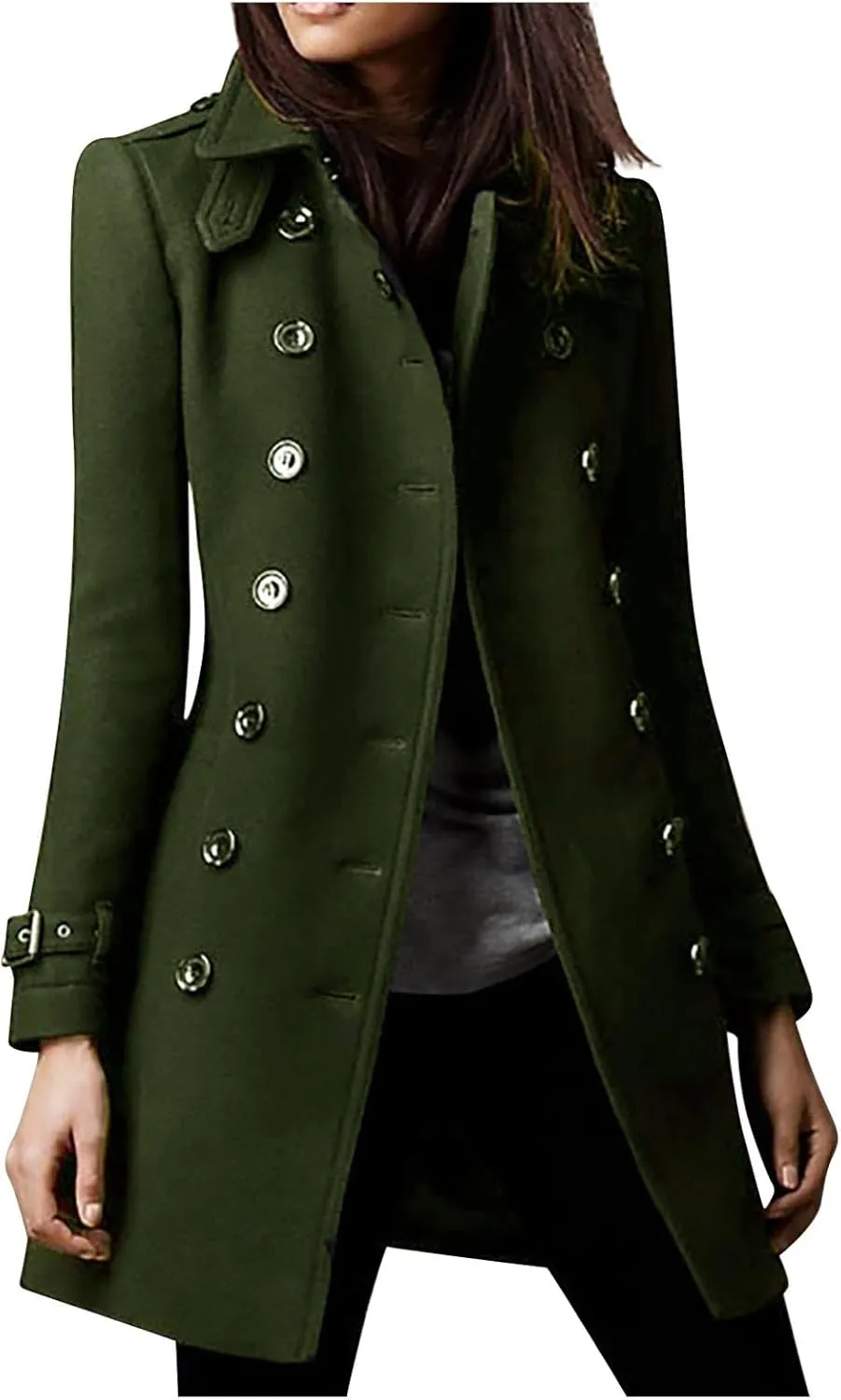 Women Trench Coat Winter Slim Outerwear Casual Classic Lapel Overcoats Elegant Double-Breasted Jackets