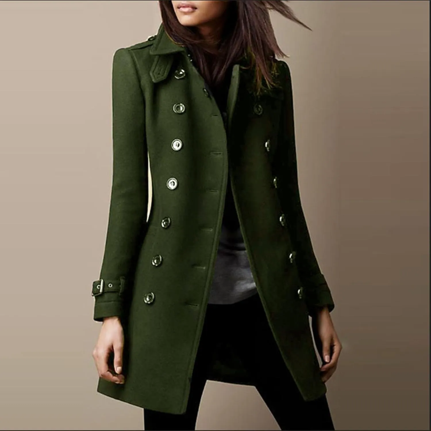 Women Trench Coat Winter Slim Outerwear Casual Classic Lapel Overcoats Elegant Double-Breasted Jackets