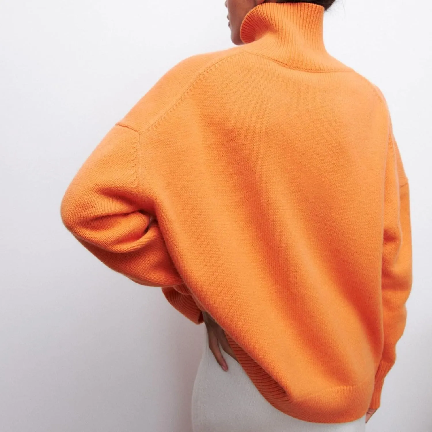 Women Turtleneck Sweater Oversized Chunky Batwing Sleeve Knitted Pullover High Low Hem 2023 Winter Basic Jumper Top