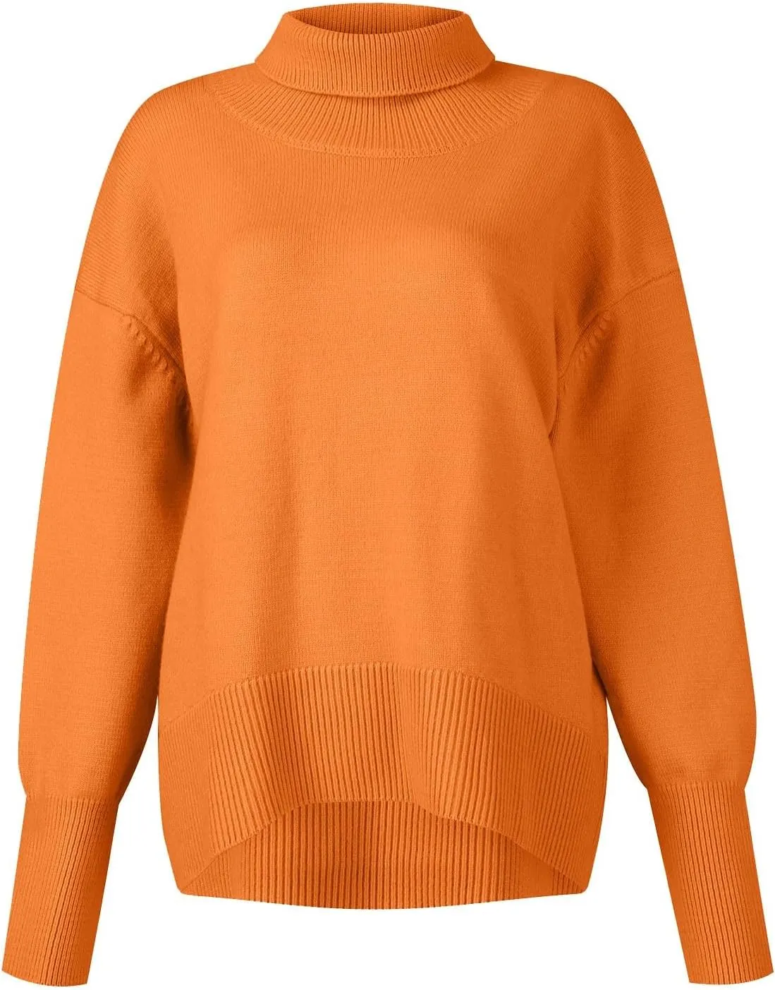 Women Turtleneck Sweater Oversized Chunky Batwing Sleeve Knitted Pullover High Low Hem 2023 Winter Basic Jumper Top