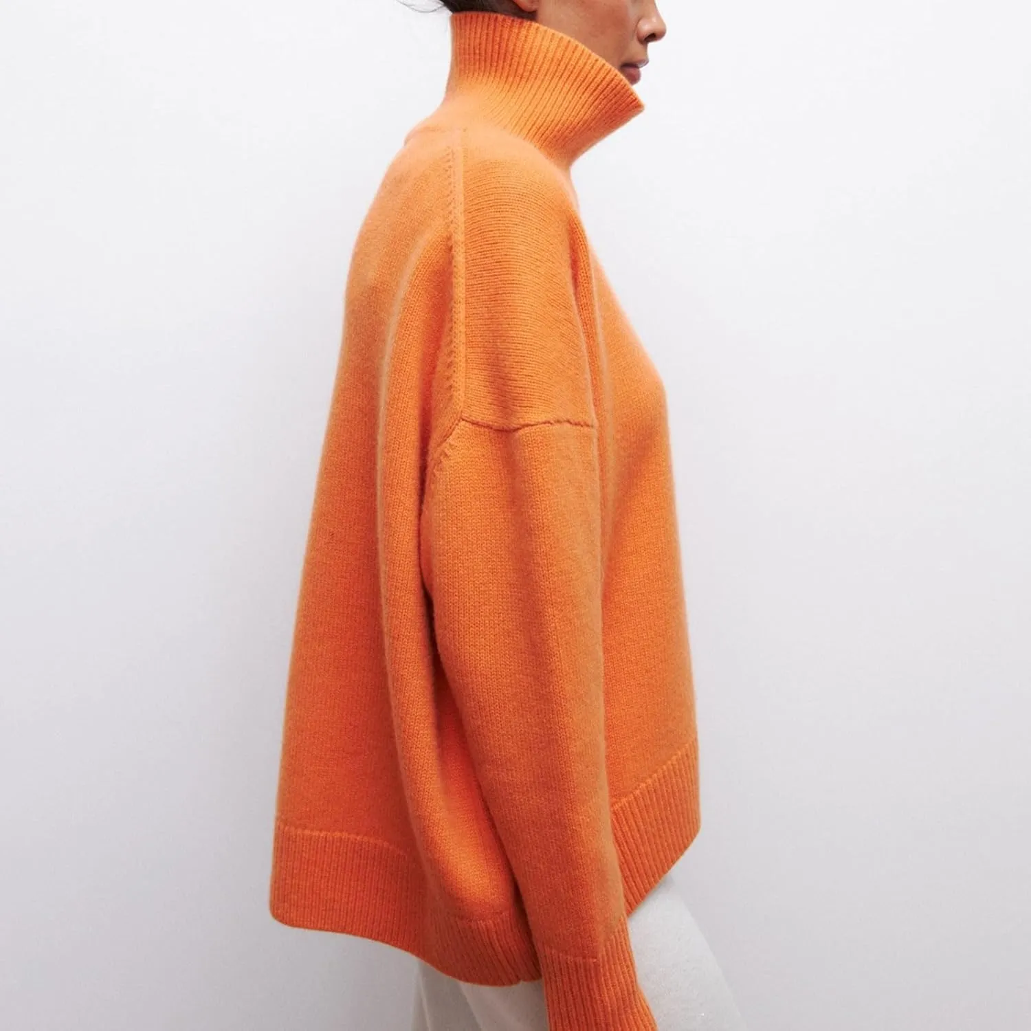 Women Turtleneck Sweater Oversized Chunky Batwing Sleeve Knitted Pullover High Low Hem 2023 Winter Basic Jumper Top