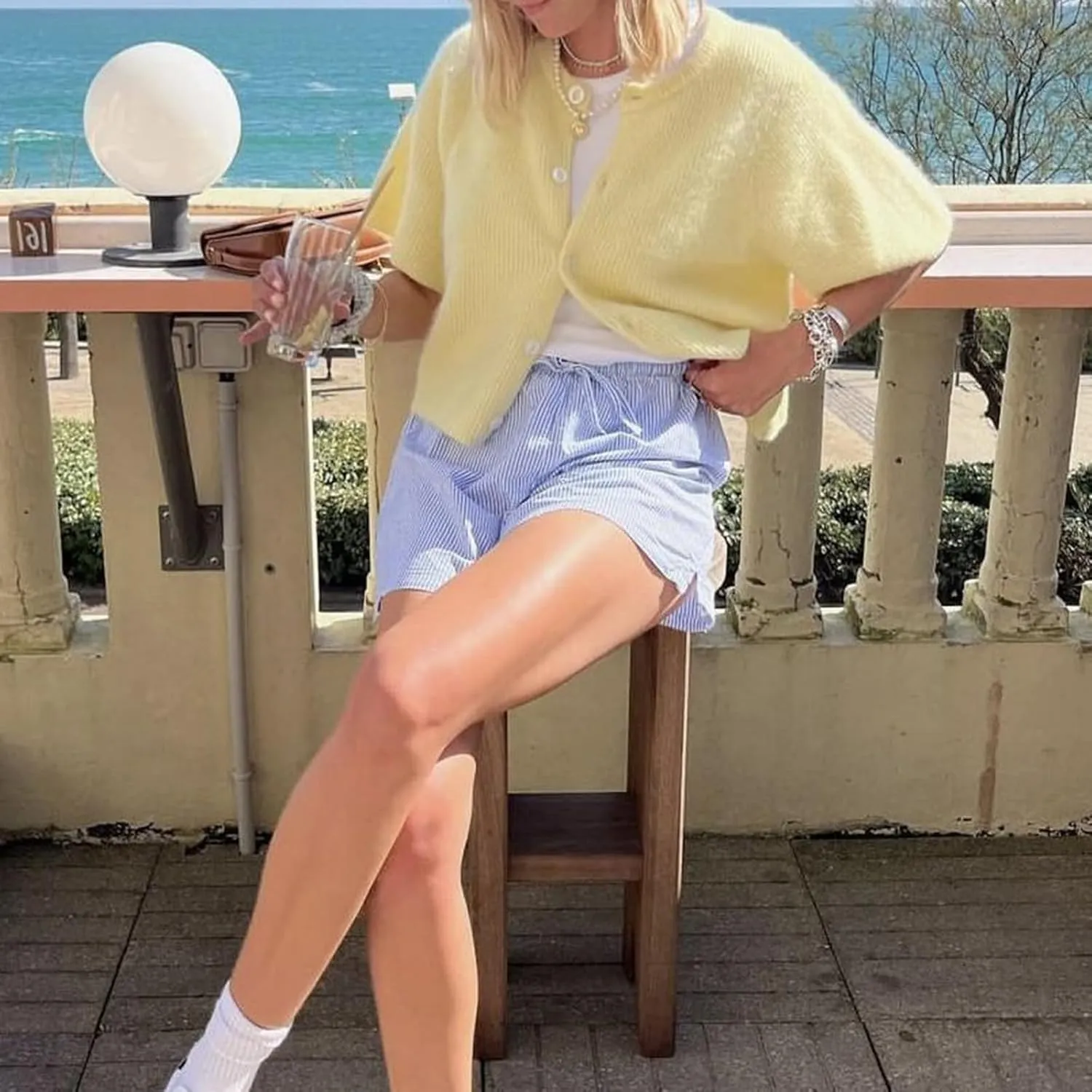 Women Y2k Knitted Crop Cardigan Short Sleeve Button Up Rib Knit Solid Color Cute Sweater Shirt