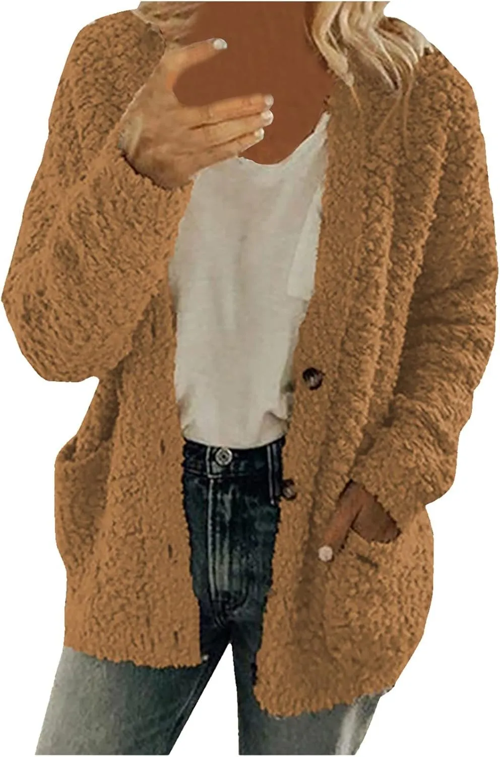 Womens 2023 Cardigan Sweaters Fall Open Front Button Down Long Sleeve with Pockets Casual Chunky Warm Outerwear Coat