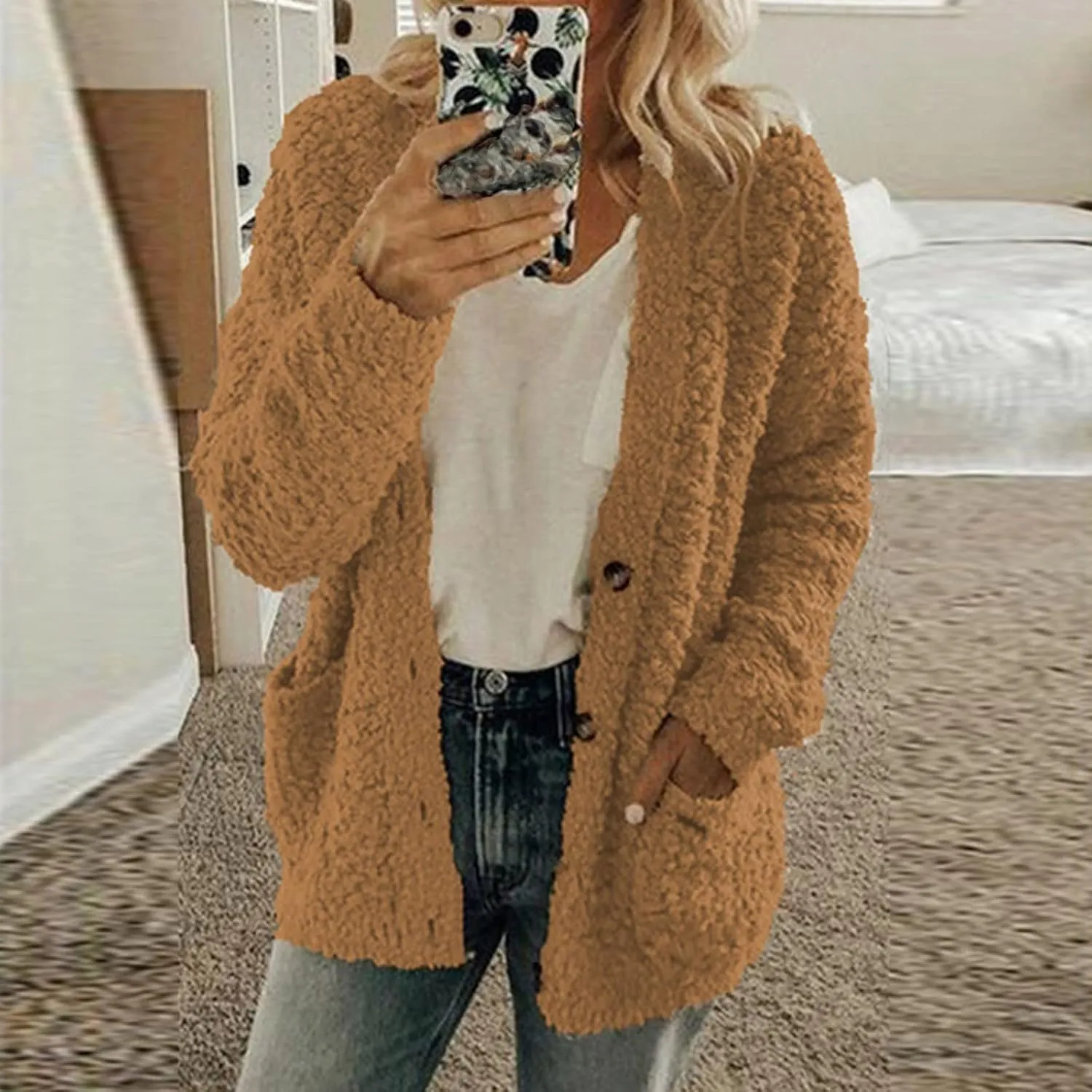 Womens 2023 Cardigan Sweaters Fall Open Front Button Down Long Sleeve with Pockets Casual Chunky Warm Outerwear Coat